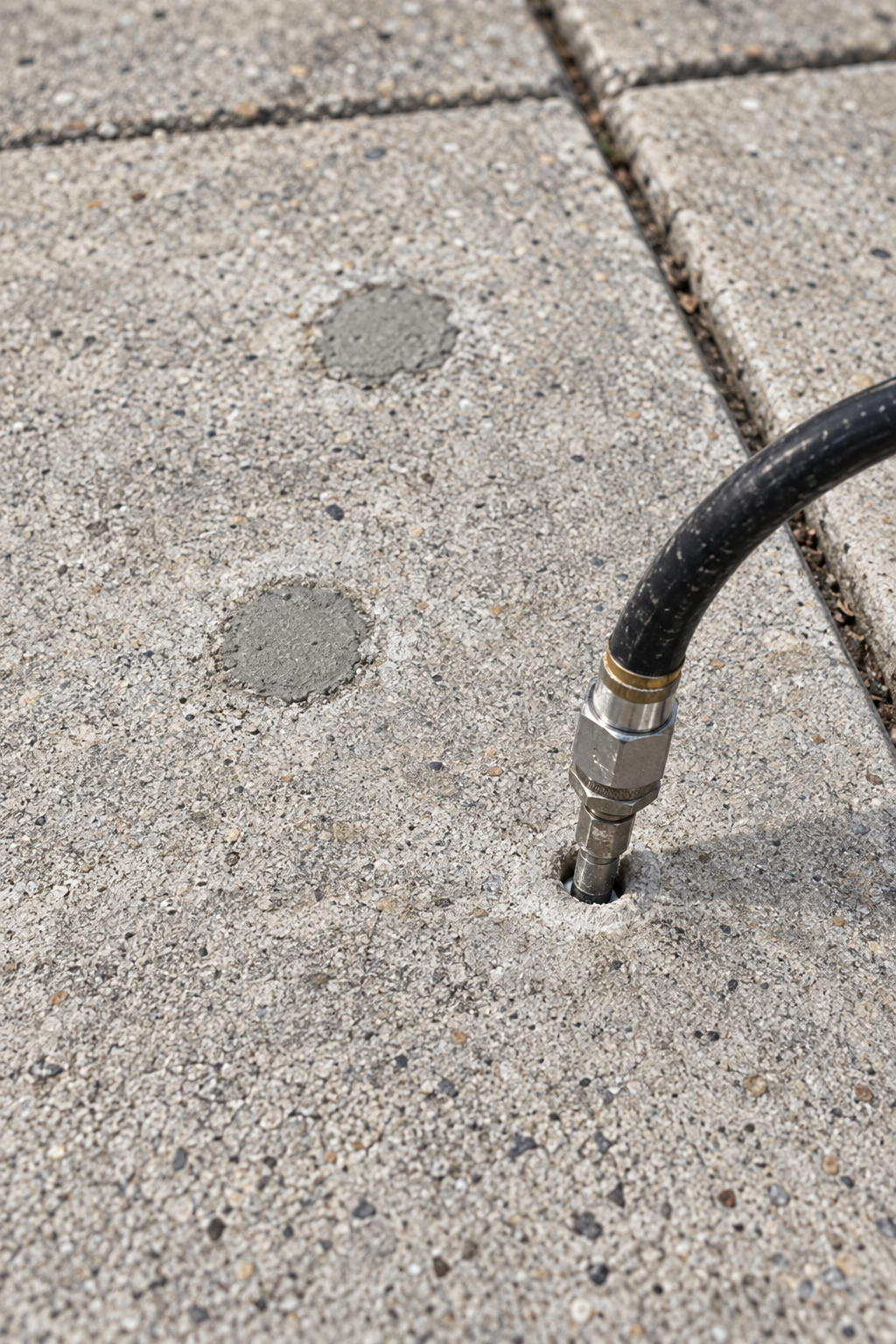 polyurethane foam leveling injection port in a concrete slab