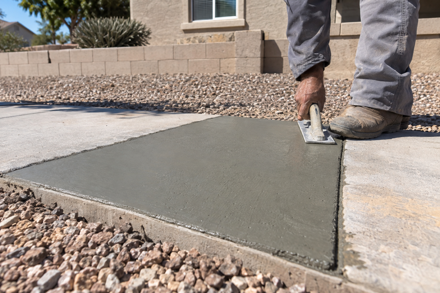 A new sidewalk panel poured flush between older panels