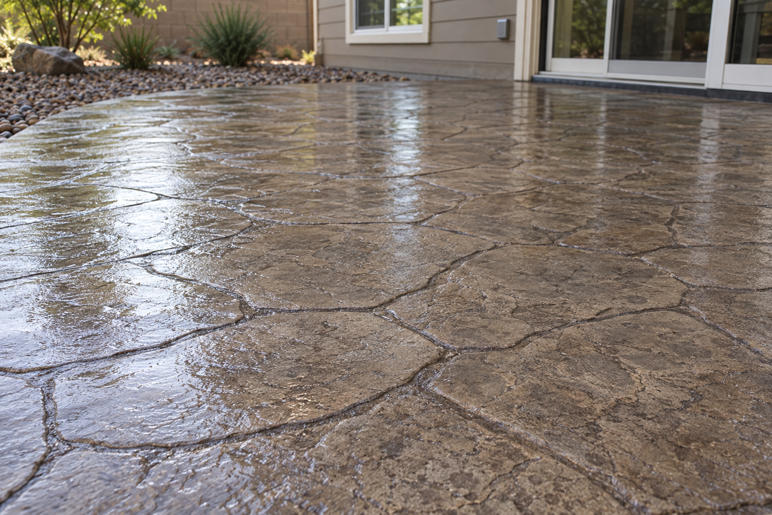 stamped concrete patio with a slate pattern in Albuquerque